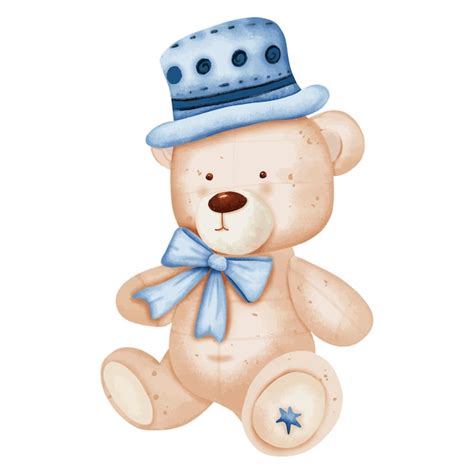 Premium Vector A Drawing Of A Teddy Bear With A Blue Hat On It