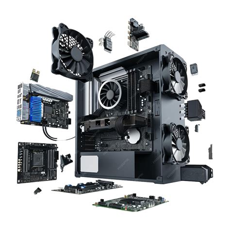 fliegende teile eines modernen computers hardware komponenten mainboard