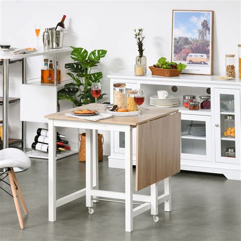 HOMCOM Mesa Plegable De Comedor Con Tabla Abatible Y 2 Ruedas Mesa