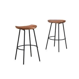 LuXeo Milano Barstool with Walnut Solid Seat Wood Finish (Set of 2) - N ...