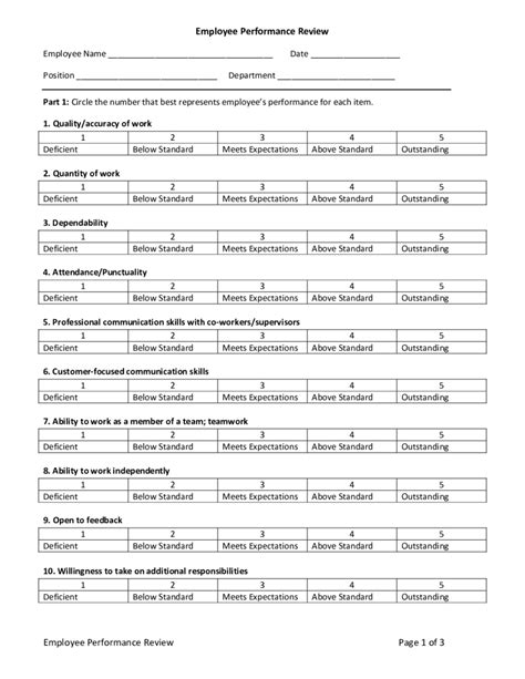 Free Printable Employee Evaluation Template