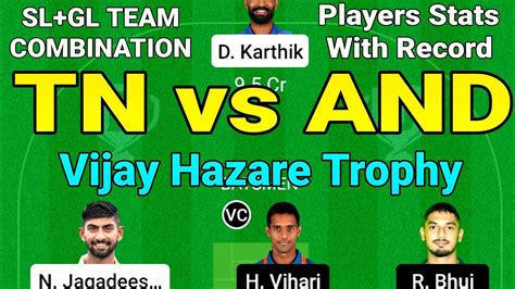 TN Vs AND Dream11 Team Tamilnadu Vs Andhra Vijay Hazare Trophy Tn