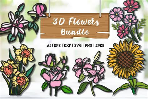 D Layered Flowers Bundle Graphic By Chorry Studio Creative Fabrica