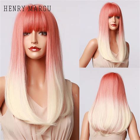 HENRY MARGU Dunkelbraun Medium Lange Bob Synthetische Perücken mit Pony