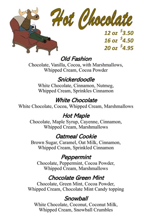 Menu Chocolate Moose Wv