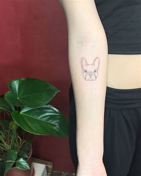 Fine Line French Bulldog Tattoo On The Right Inner