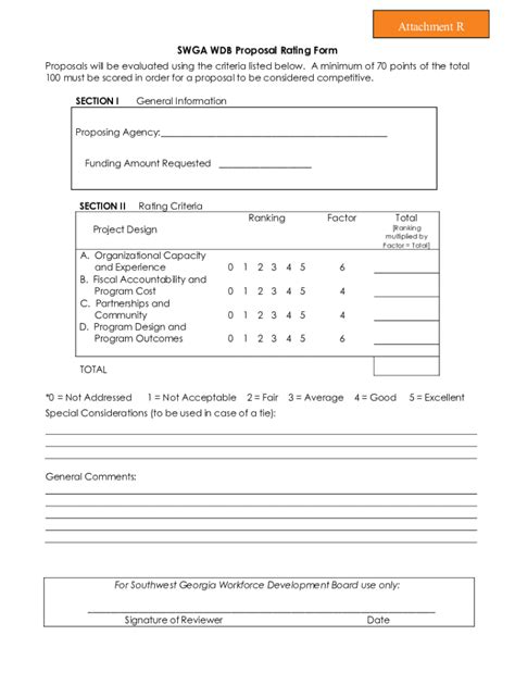 Fillable Online SWGA WDB Proposal Rating Form WorkSource Southwest