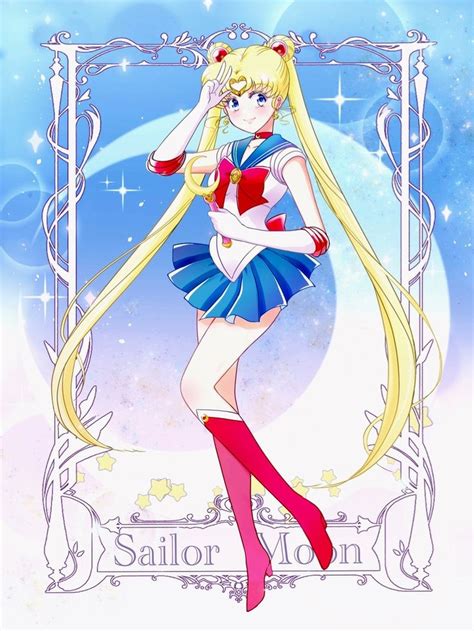 Sailor Moon Is Standing In Front Of A Blue Background