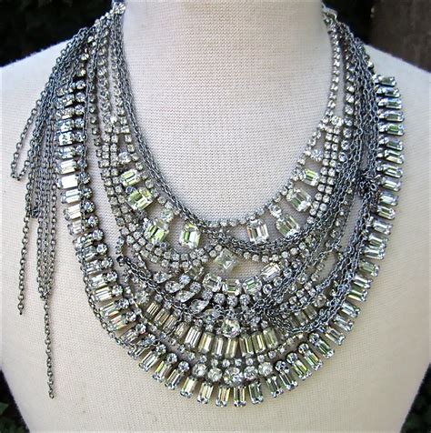 Chunky Rhinestone Necklace Bib Statement Necklace Bridal