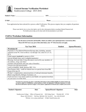 Fillable Online Untaxed Income Verification Worksheet Southwestern