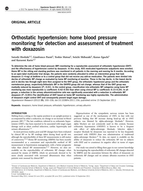 (PDF) Orthostatic hypertension: home blood pressure monitoring for detection and assessment of ...