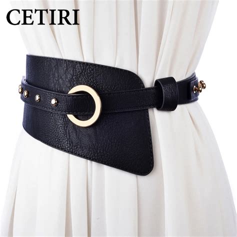 Plus Size Wide Elastic Belt Womens Belt Gold Metal Rivet Belts For