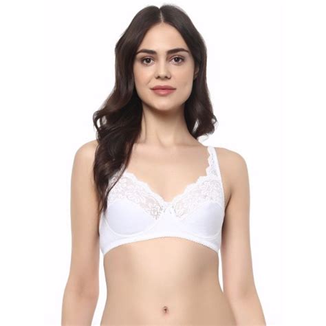 Soie Womens Non Padded Non Wired Full Coverage Lace Bra White 36b