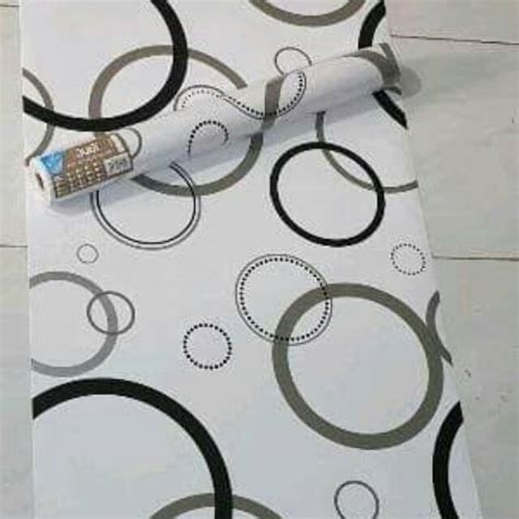 Jual Wallpaper Sticker Dinding Motif Bulat Circle Polkadot Hitam Putih