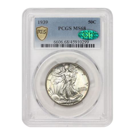 1939 50c Silver Walking Liberty PCGS MS68 CAC Gem Graded American Half