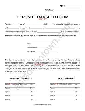 Fillable Online Deposit Transfer Form Iowa City Downtown Apartments