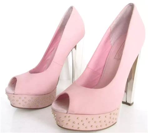 Topshop Size Womens Pink Suede Peeptoes Court Shoes Silver Heels Gold