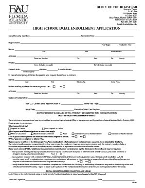 Fillable Online Fau HS Dual Enrollment Application Form Pdf Fau Fax