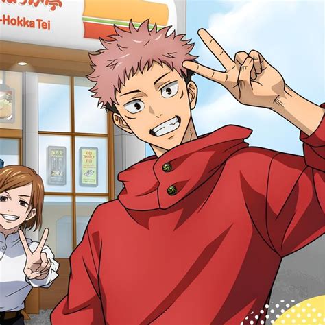 An Anime Character Giving The Peace Sign In Front Of Two Other People