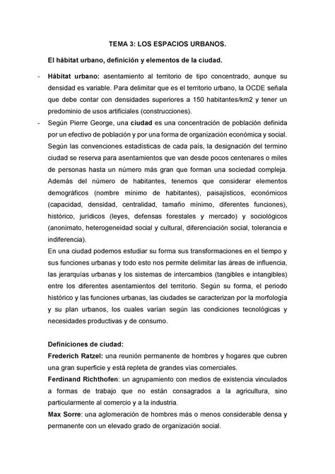 Tema Apuntes Tema Los Espacios Urbanos El H Bitat Urbano