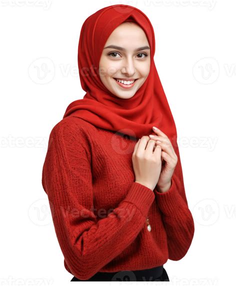 Ai Generated Beautiful Smiling Russian Hijab Girl In Red Sweater