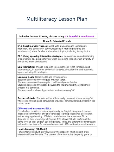 Multiliteracy Lesson Plan Download Free Pdf Differentiated