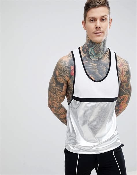 Asos Design Longline Sleeveless T Shirt With Metallic Cut And Sew 12