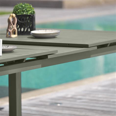 TABLE DE JARDIN MIAMI 180 240X100CM EN ALU RALLONGE AUTO KAKI