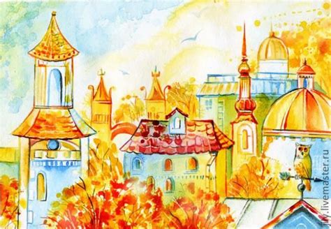 Рисунок акварелью "Солнечный город" - Ярмарка Мастеров - ручная работа ...