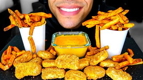 Asmr Chicken Nuggets Fries Challenge Cajun Spicy Cheese Sauce Messy