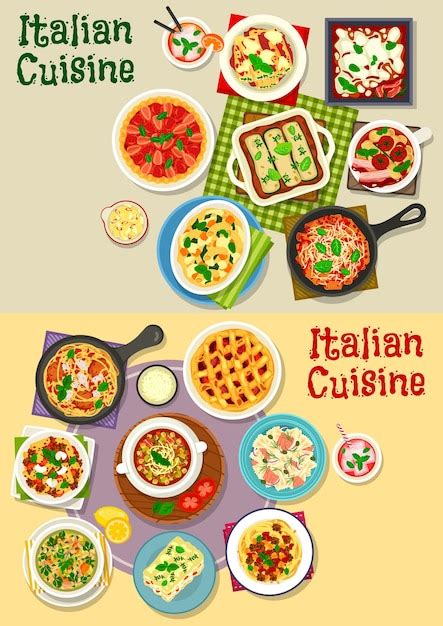 Premium Vector Italian Cuisine Pasta Dishes Icon Set Design