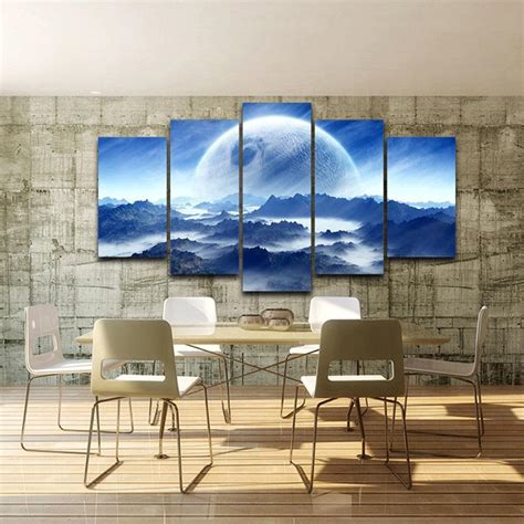 Moon Planet Space Mountains 5 Piece Hd Multi Panel Canvas Wall Art Fra