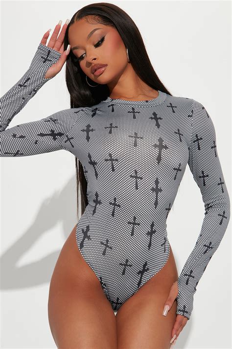 Dont Cross Me Bodysuit Black Combo Fashion Nova Bodysuits