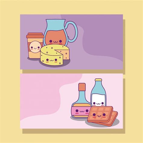 Premium Vector Kawaii Food Labels Cards Design