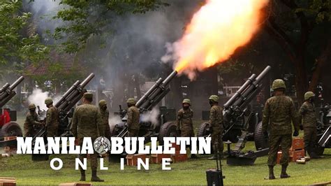 Philippine Military practices weapon salute for the commencement of President-elect Bongbong ...