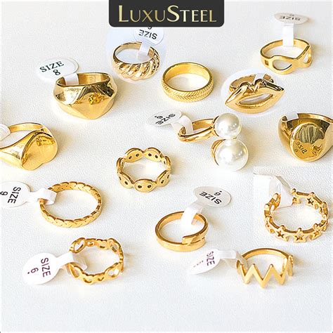 Luxusteel Vintage Goudkleurige Roestvrijstalen Ringen Voor Vrouwen