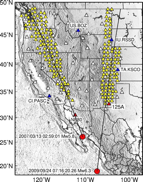 Distribution Of Seismic Stations Triangles In Western U S And Two