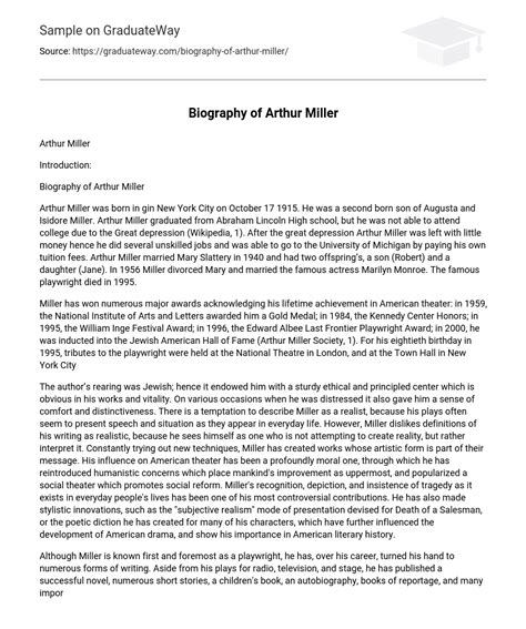 ⇉biography Of Arthur Miller Essay Example Graduateway