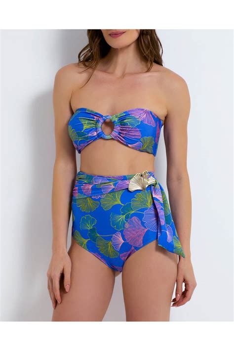 PatBO Ocean Leaf Belted Bikini Bottom Blue Editorialist