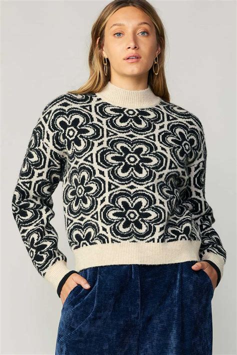 Jacquard Mock Neck Sweater Carole Cohen Collection