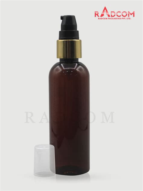 100ML Boston Amber Pet Bottle With Black Nozzle Pump With Golden