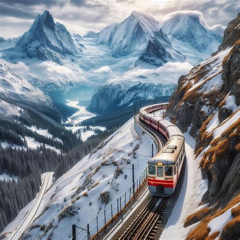 premium ai image train   nature mountain snow winter season
