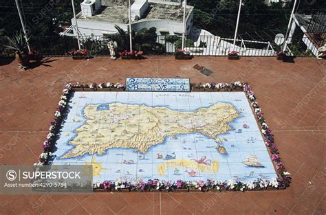 Map of Capri made from ceramic tiles, on a balcony, Capri, Italy ...