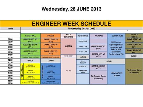 Engineer week schedule