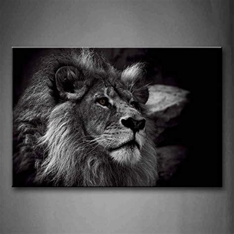 Amazon Black And White Gray Lion Head Portrait Wall Art Painting