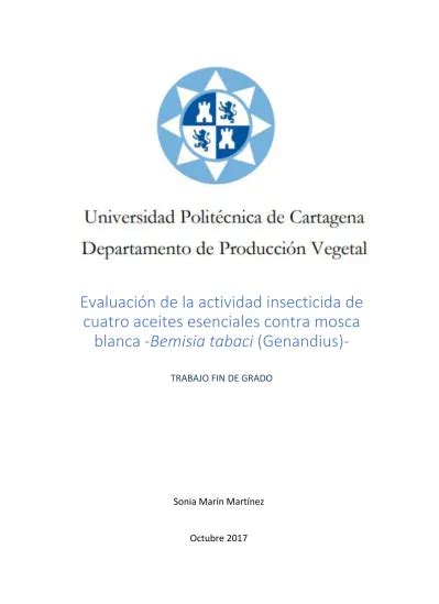 Evaluaci N De La Actividad Insecticida De Cuatro Aceites Esenciales