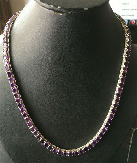 Natural African Purple AAA Amethyst Tennis Necklace In 925 Sterling