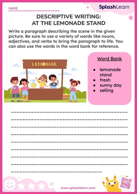 Descriptive Writing At The Lemonade Stand Worksheet