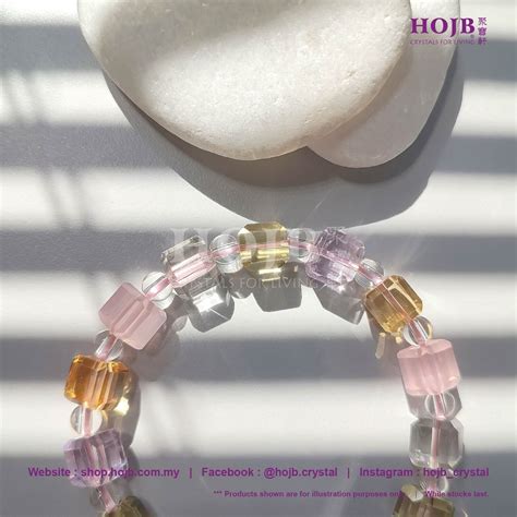 HOJB Natural Mixed Crystals Cube Beads 5A Bracelet 8mm 聚寶軒天然水晶多宝石立方形间珠