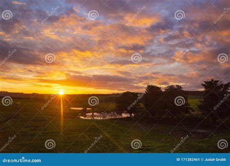 Beautiful Sunset Sky Over Farmland Stock Image Image Of Landscape